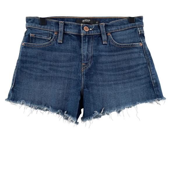 HUDSON Gemma Jean Shorts Size 24 Denim Cotton Stretch Distressed Cutoff Blue - Picture 2 of 15